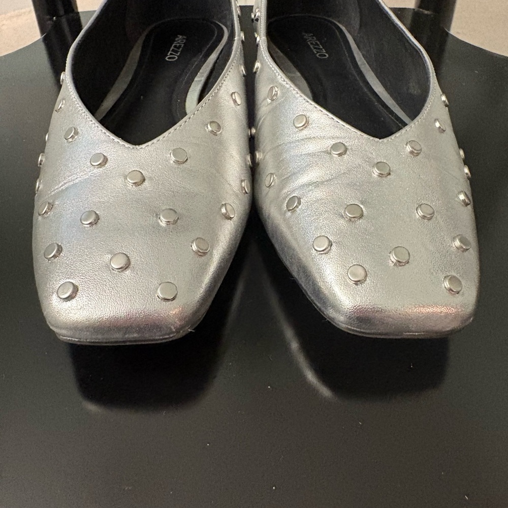 Arezzo Silver Studded Women's Flats - Picture 3 of 6